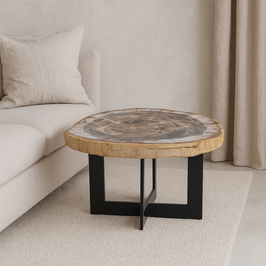 Sofabord med rå kant og varme jordtoner – unika