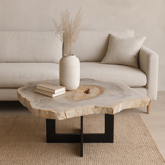 Sofabord i lyse nuancer med markant kerne
