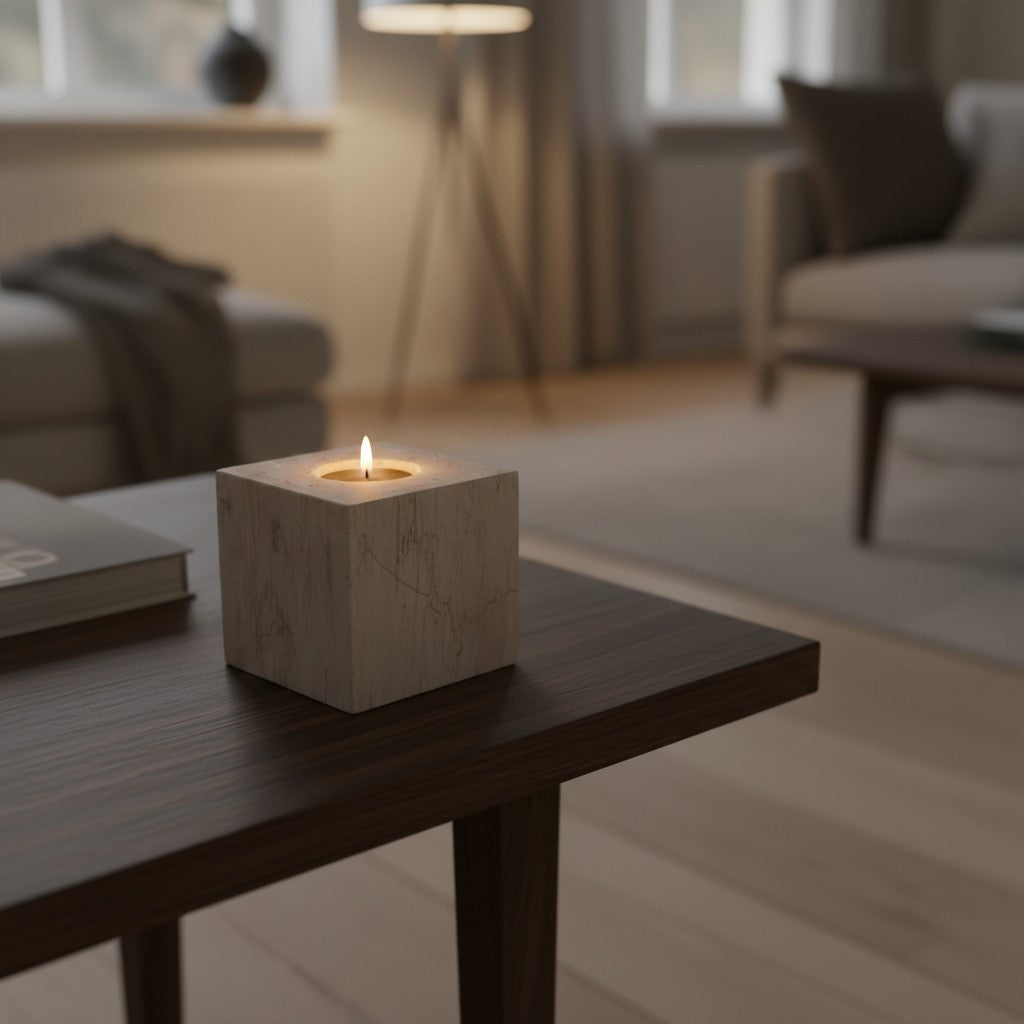 Stor Fyrfadsstage i Forstenet Træ – 9 × 9 cm