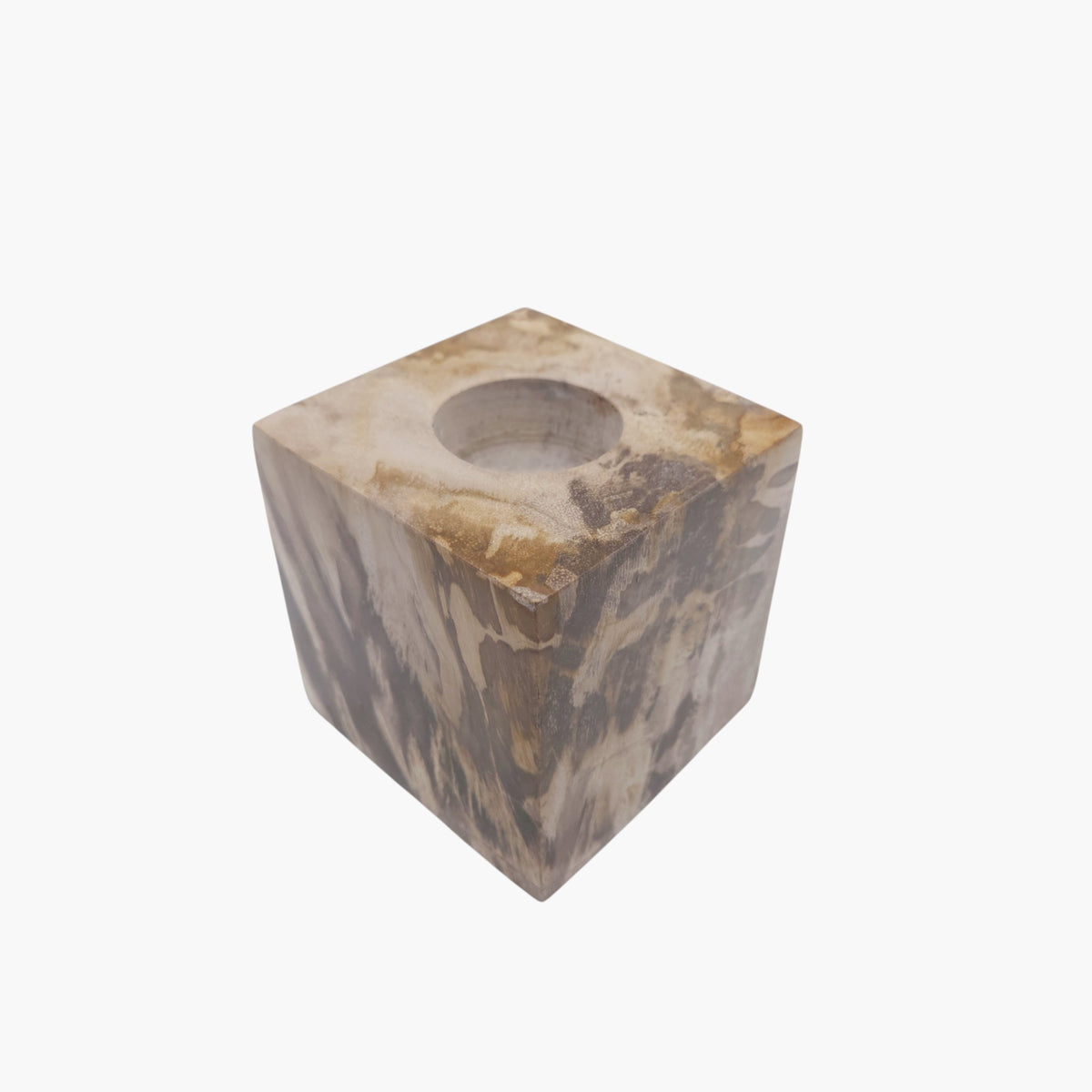 Stor Fyrfadsstage i Forstenet Træ – 9 × 9 cm