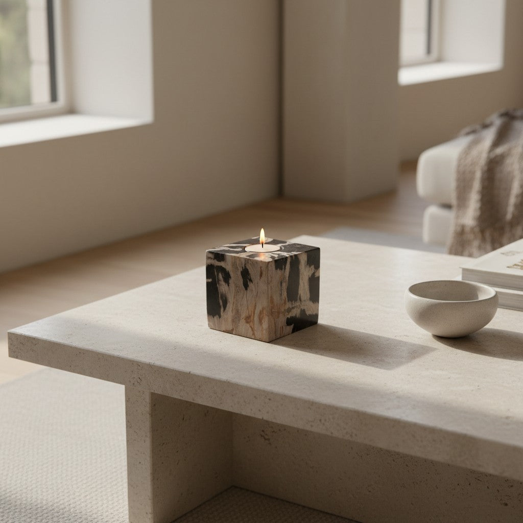 Stor Fyrfadsstage i Forstenet Træ – 9 × 9 cm