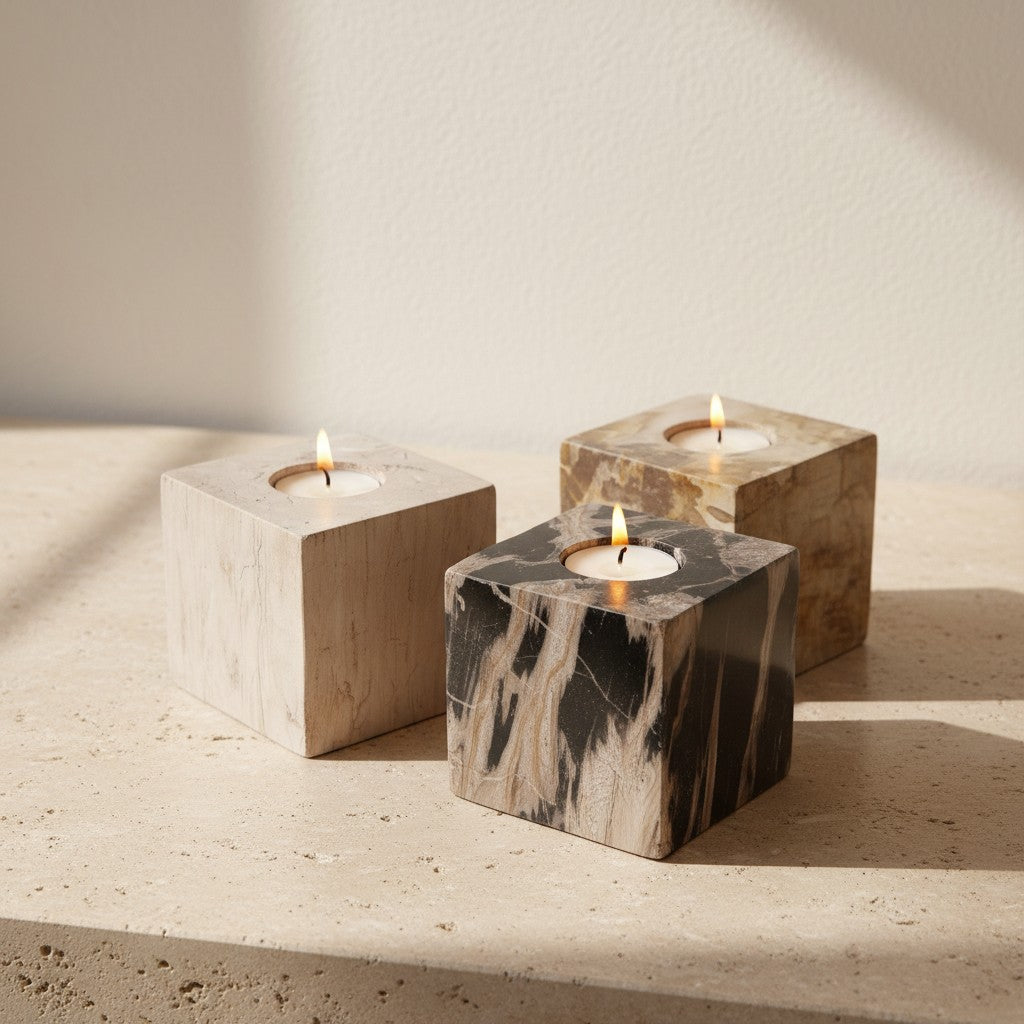 Stor Fyrfadsstage i Forstenet Træ – 9 × 9 cm